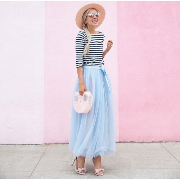 NWT J.Crew Tulle Ball Skirt in Blue Sheer Mesh Pleated Ribbon Belt A-line 6 - Picture 3 of 6